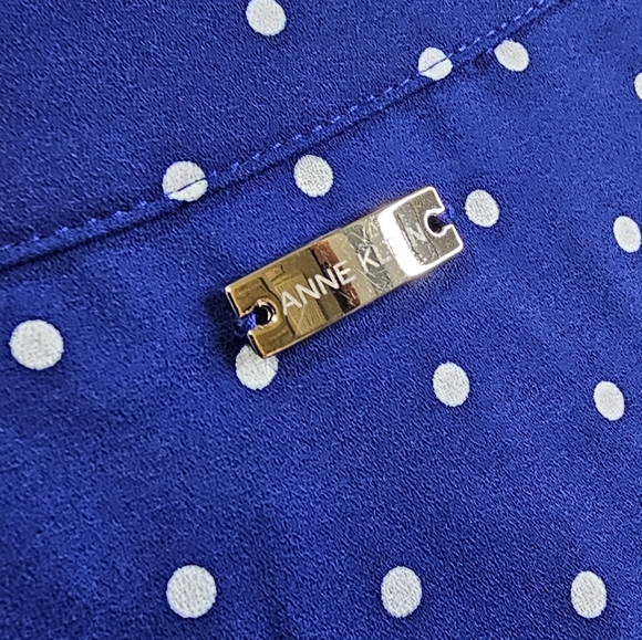 NWT Anne Klein Plus Size Blue and White Dot-Print Midi Dress. Size 1X. Pockets. - Picture 2 of 8